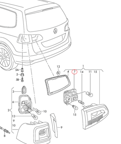 new volkswagen sharan 7n left inner tail light bulb holder 7n0945259 original