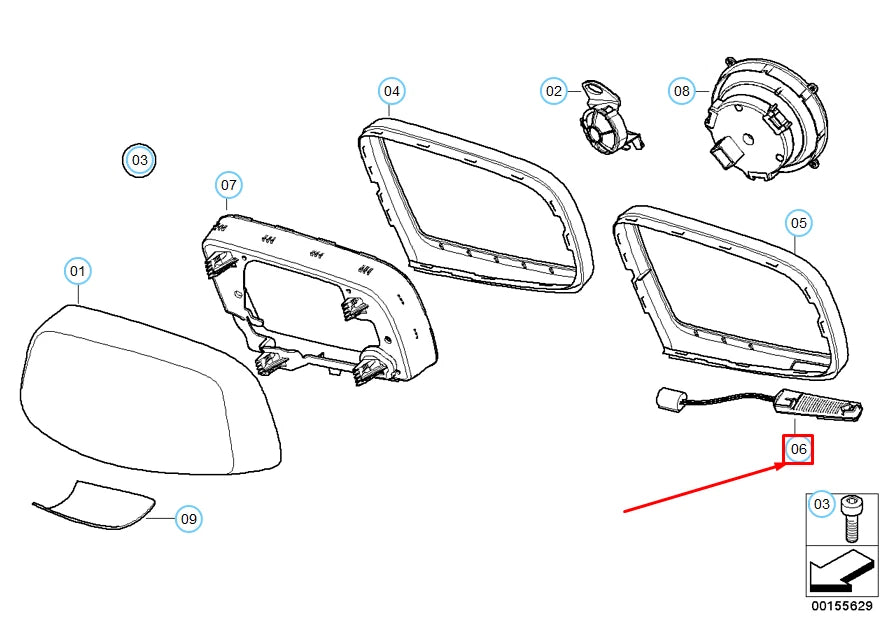 NEW BMW 5 E60 FRONT RIGHT DOOR OUTSIDE MIRROR SIGNAL LAMP 63316913278 ORIGINAL
