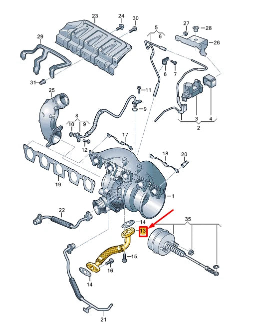 NEW AUDI A3 SPORTBACK 8Y TURBOCHARGER OIL RETURN LINE 07K145735G ORIGINAL