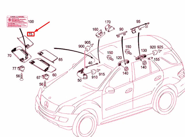 NEW MERCEDES-BENZ ML W164 RIGHT SIDE SUN VISOR A16481012107F59 ORIGINAL