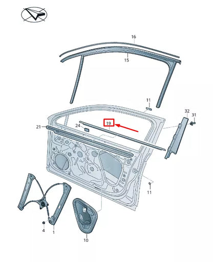 NEW VW PASSAT B8 3G FRONT RIGHT OUTER WINDOW APERTURE SEAL 3G0837478C5AP