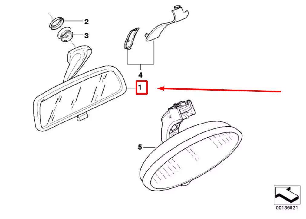 NEW BMW Z3 COUPE E36 INTERIOR REAR VIEW MIRROR 7891423 51167891423 ORIGINAL