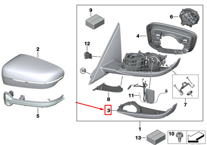 new bmw 3 g20 right lower mirror housing section 51167498214 original