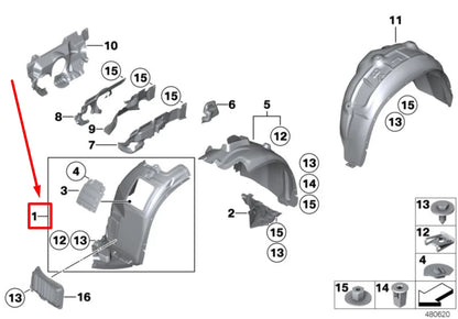 NEW BMW X1 E84 FRONT RIGHT INNER FENDER LINING 2990820 51712990820 ORIGINAL