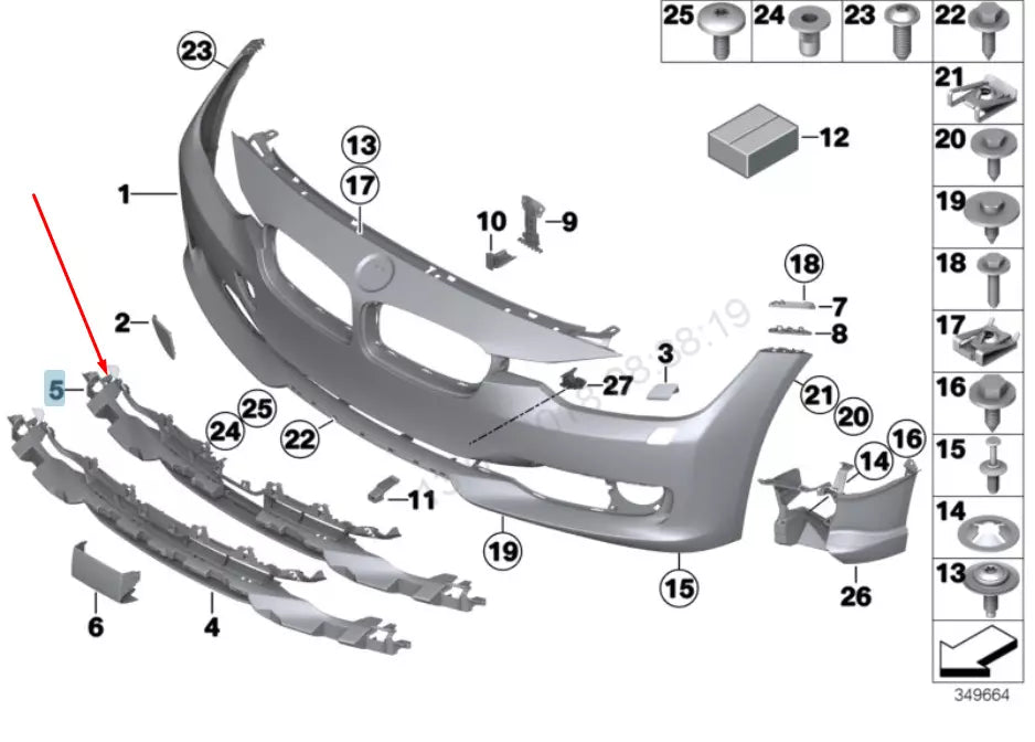 NEW BMW 3 F30 FRONT BUMPER LOWER ACC GRILLE 51117279703 7279703 2014 ORIGINAL
