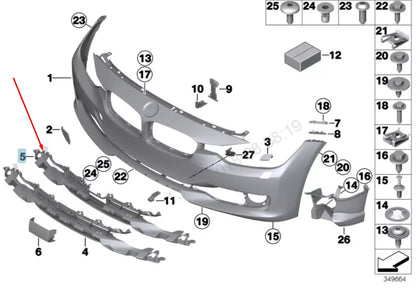 NEW BMW 3 F30 FRONT BUMPER LOWER ACC GRILLE 51117279703 7279703 2014 ORIGINAL