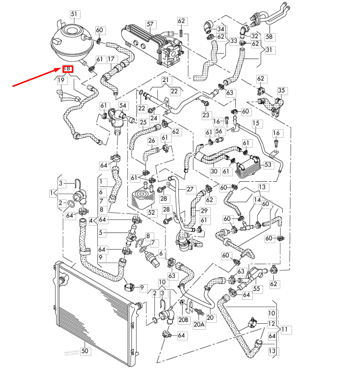 NEW AUDI A3 8P EXPANSION TANK LOWER HOSE 1K0122109CB ORIGINAL