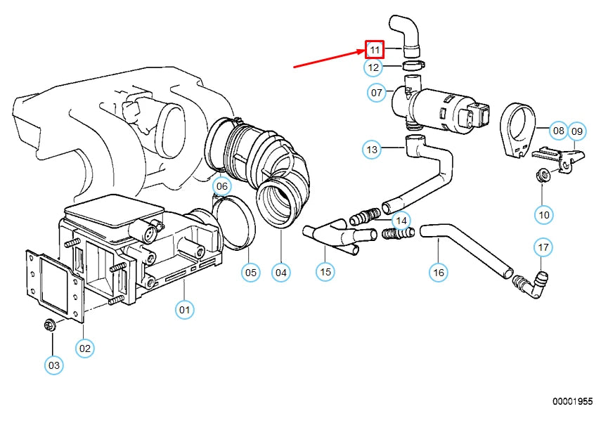 NEW BMW 3 E30 IDLE VALVE AIR HOSE 13411721971 1721971 ORIGINAL