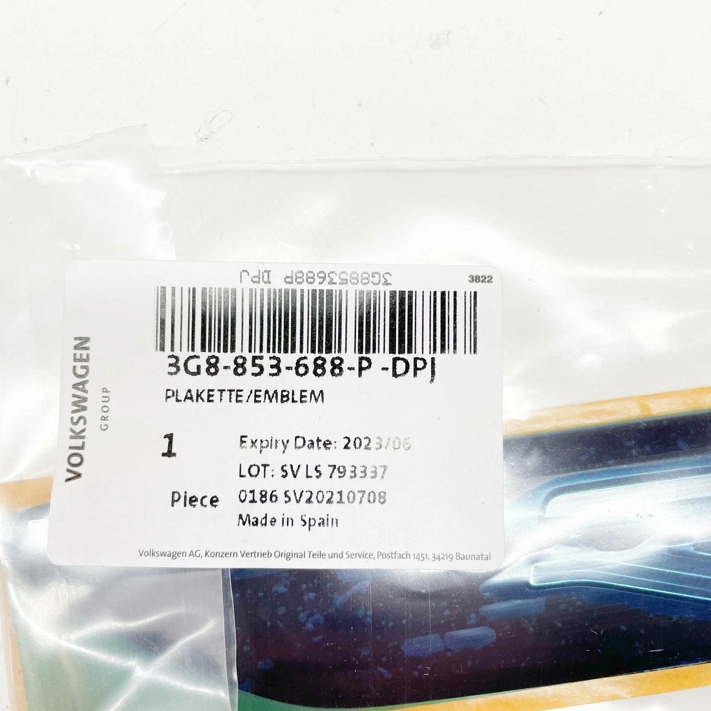 NEW VW ARTEON FRONT RIGHT DOOR SELF-ADHESIVE BADGE 3G8853688PDPJ ORIGINAL