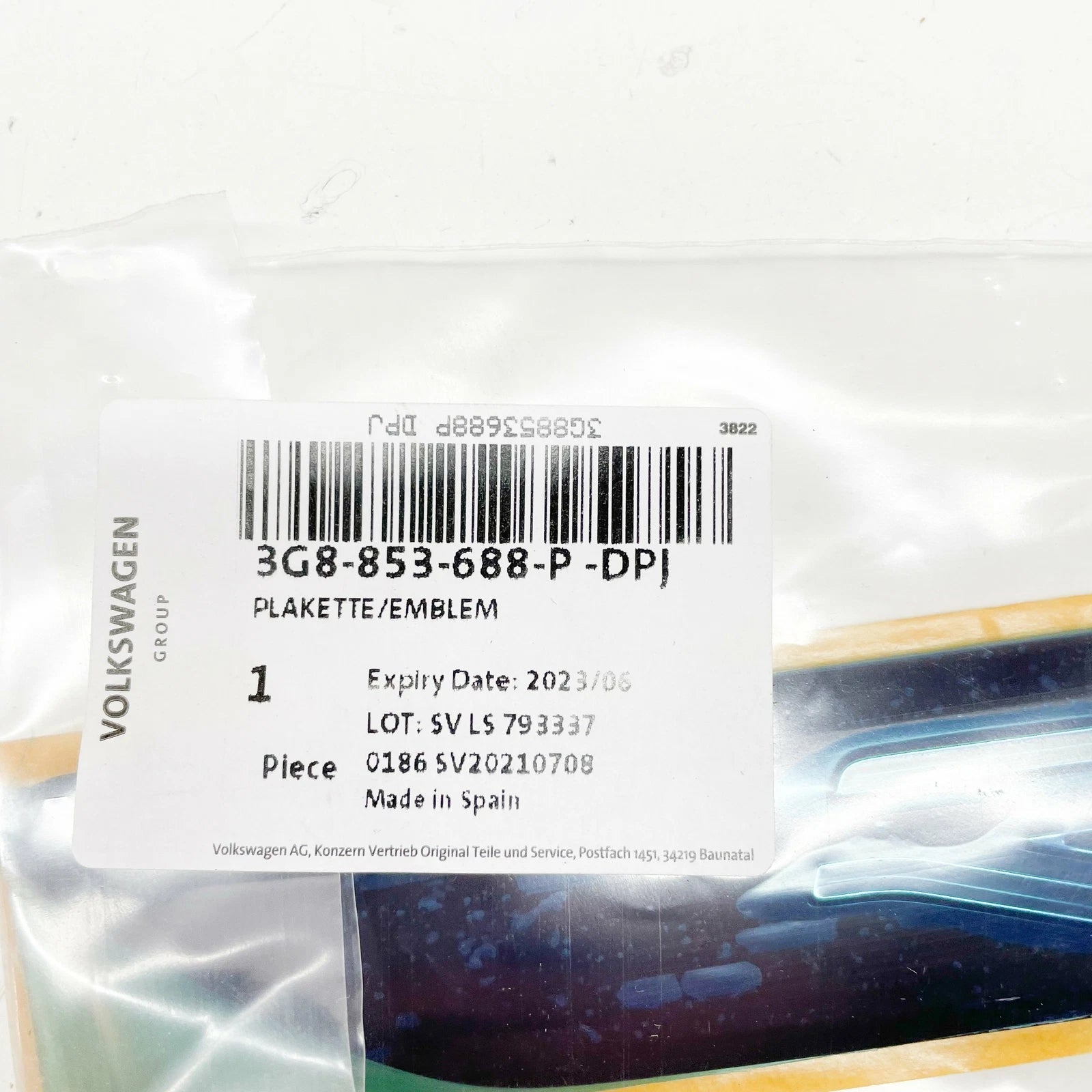 NEW VW ARTEON FRONT RIGHT DOOR SELF-ADHESIVE BADGE 3G8853688PDPJ ORIGINAL