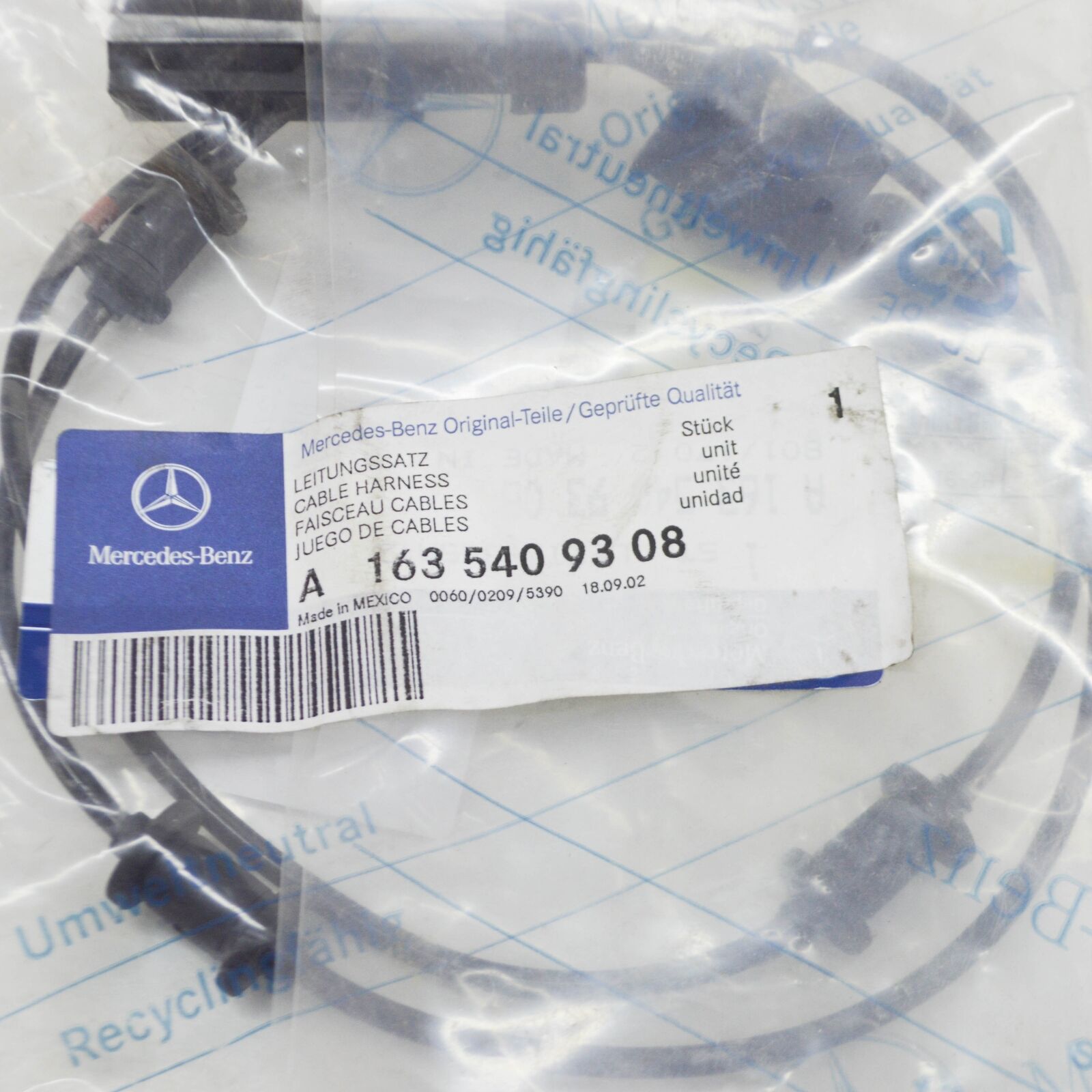 NEW MB ML W163 FRONT BRAKE WEAR INDICATOR CABLE HARNESS A1635409308 ORIGINAL