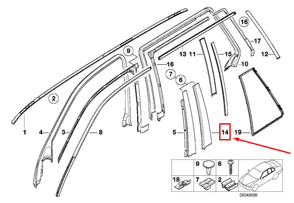 NEW BMW 5 E39 REAR RIGHT COLUMN B MOLDING 51348159874 8159874 ORIGINAL