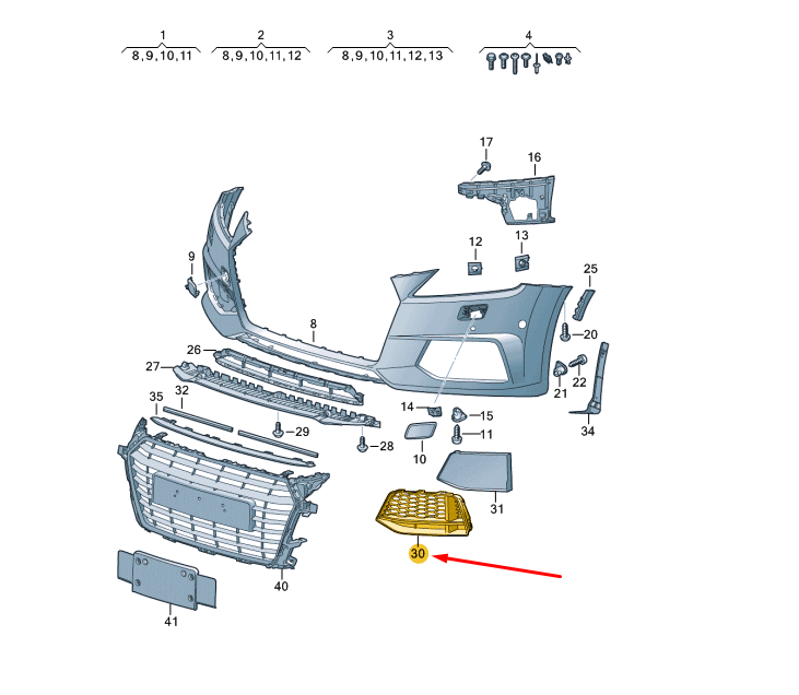 new audi tt fv mk3 front bumper right air guide grille 8s0807682a3q7 original