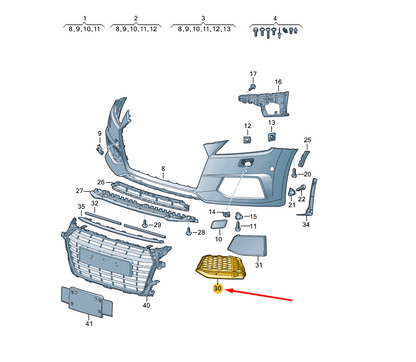 new audi tt fv mk3 front bumper right air guide grille 8s0807682a3q7 original