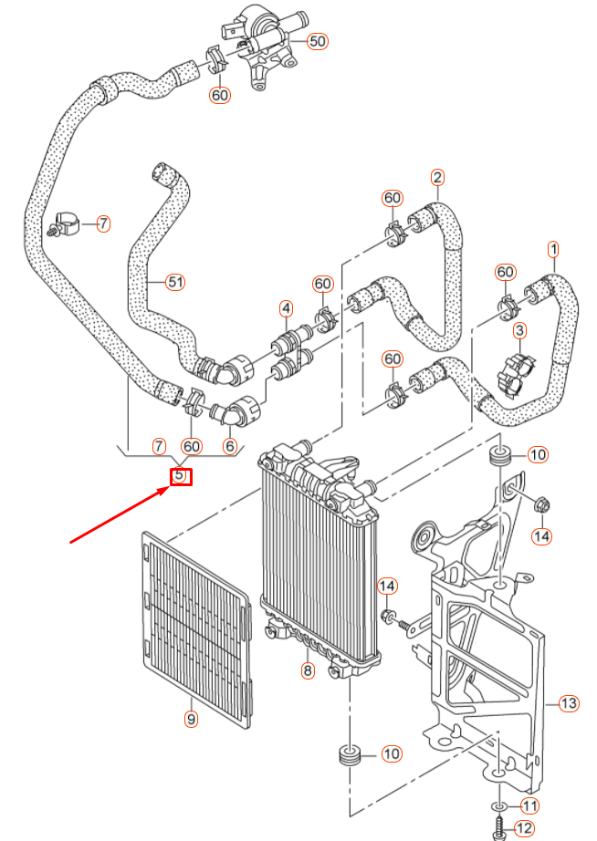 NEW AUDI A3 8V COOLANT HOSE 5Q0122051AT ORIGINAL