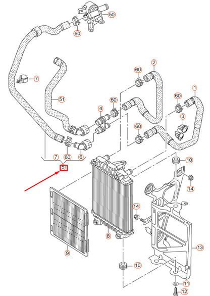 NEW AUDI A3 8V COOLANT HOSE 5Q0122051AT ORIGINAL