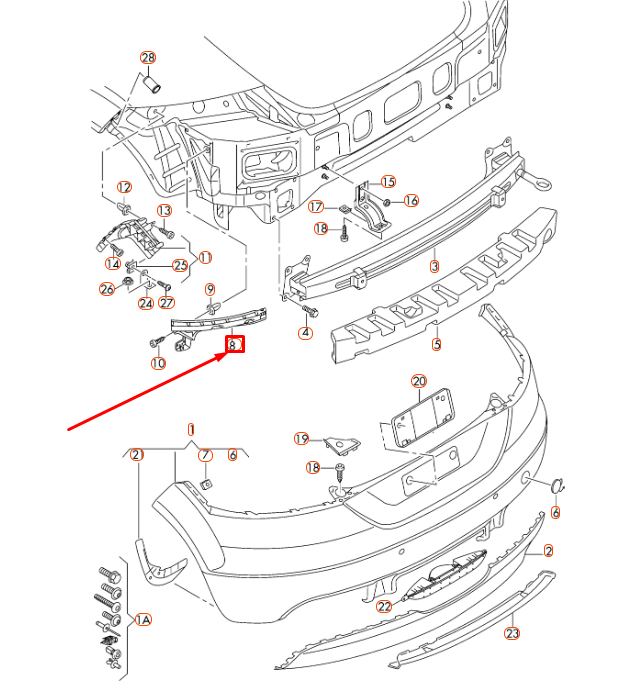 NEW AUDI TT 8J REAR BUMPER LEFT GUIDE SECTION 8J0807483A ORIGINAL