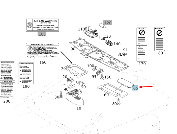NEW MERCEDES-BENZ SL R230 SUN VISOR HOUSING A23081000797E94 ORIGINAL