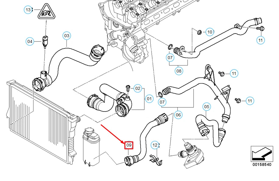 NEW BMW X5 E53 3.0I 170KW COOLING SYSTEM WATER HOSE 11537500735 7500735 ORIGINAL