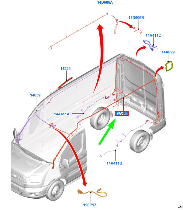 new ford transit mk4 all long series upper wiring harness rhd 1849190 original