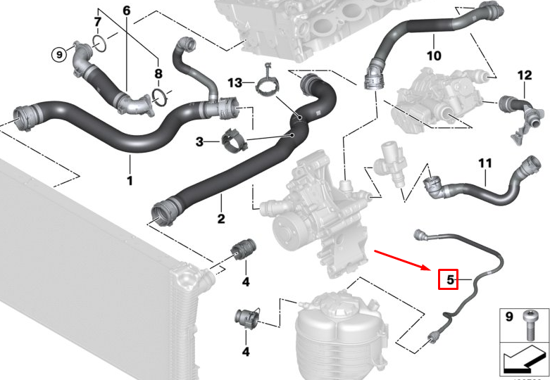 new bmw 3 g20 cylinder head-expansion tank hose 17128654868 original