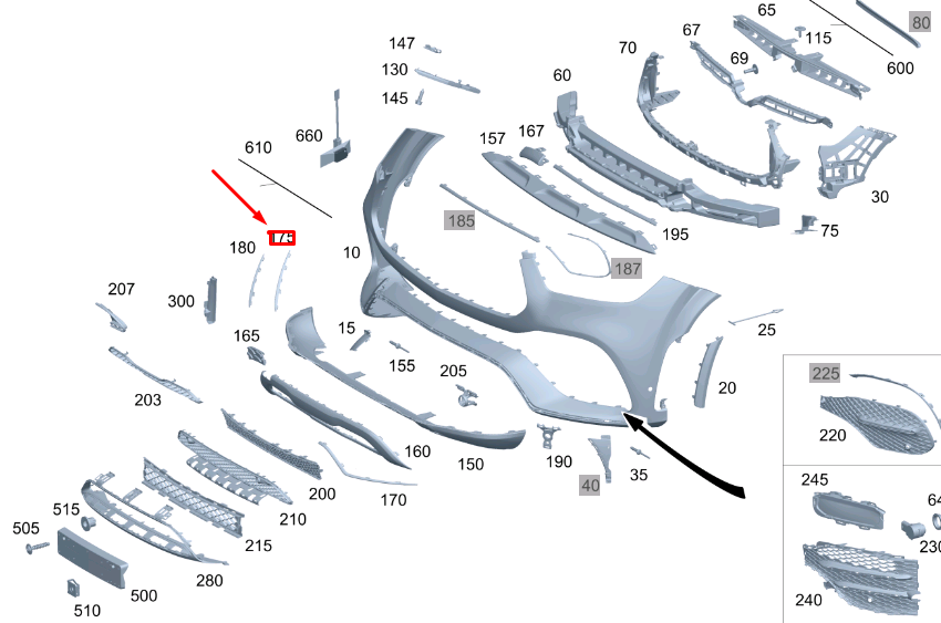 NEW MERCEDES-BENZ GLE W167 FRONT RIGHT BUMPER TRIM MOLDING A1678858303 ORIGINAL