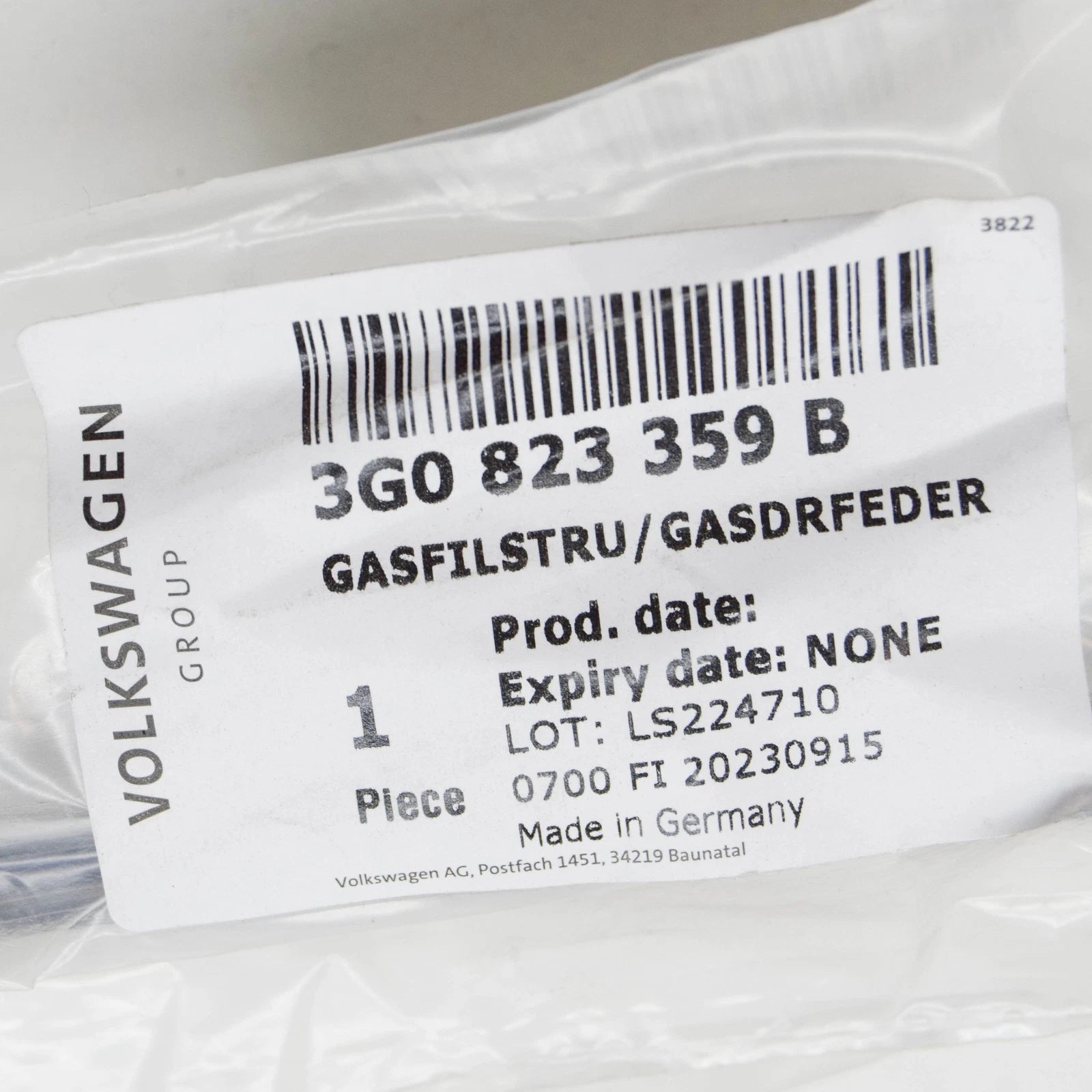 NEW VW PASSAT B8 FRONT HOOD GAS FILLED STRUT 3G0823359B ORIGINAL