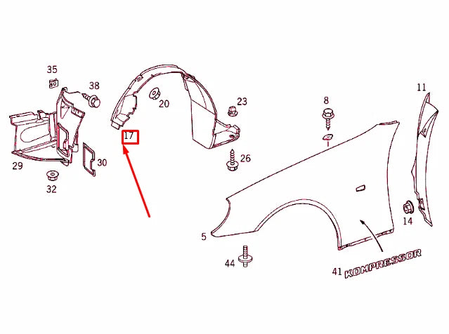 NEW MB SLK R170 FRONT LEFT FENDER INNER LINER COVER A1706980130 ORIGINAL