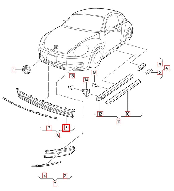 NEW VOLKSWAGEN BEETLE A5 FRONT BUMPER LOWER CENTER GRILL 5C5853677G9B9 ORIGINAL