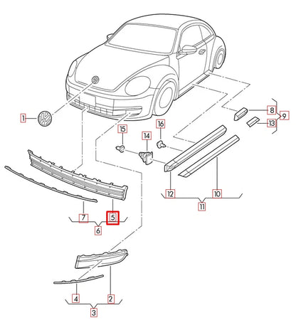 NEW VOLKSWAGEN BEETLE A5 FRONT BUMPER LOWER CENTER GRILL 5C5853677G9B9 ORIGINAL