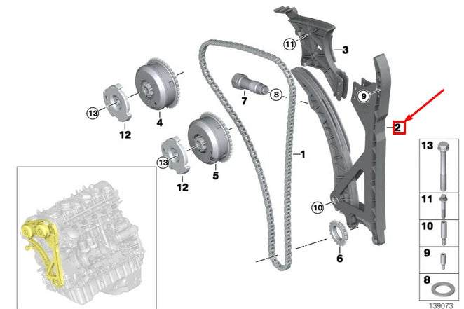 NEW BMW 1 E81 TIMING CHAIN TENSIONER AND GUIDE RAIL 11317542837 ORIGINAL
