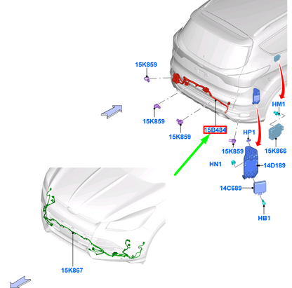 new ford kuga mk2 c520 rear parking aid wiring gv4t-15k868-mgd 2077920 original