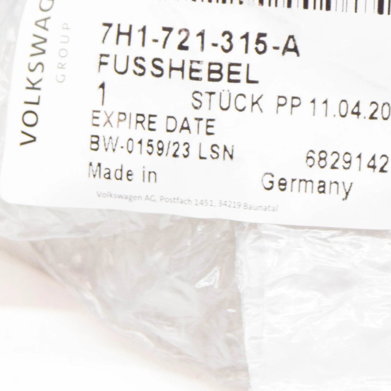 NEW VW TRANSPORTER VI T6 CLUTCH PEDAL LHD 7H1721315A ORIGINAL