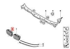 NEW BMW E39 FRONT RADIATOR KIDNEY BLACK GRILLE RIGHT 7005838 51137005838