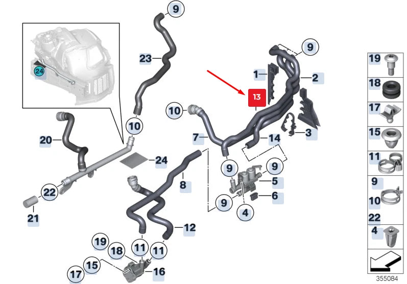 NEW BMW 5 GRAN TURISMO F07 RADIATOR WATER INLET HOSE 64539119169 9119169