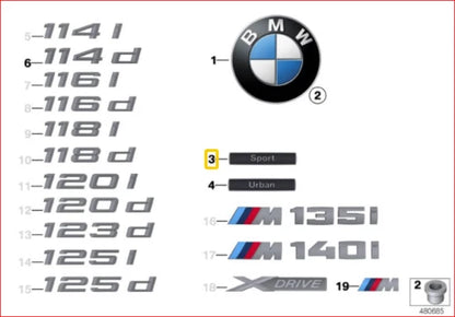 NEW BMW F20 F20N F21 F21N F22 F23 SPORT EMBLEM BADGE LOGO 7327750 51147327750