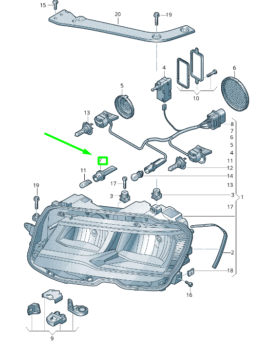 new vw tiguan ad mk2 front headlight turn signal bulb mounting 5na953123