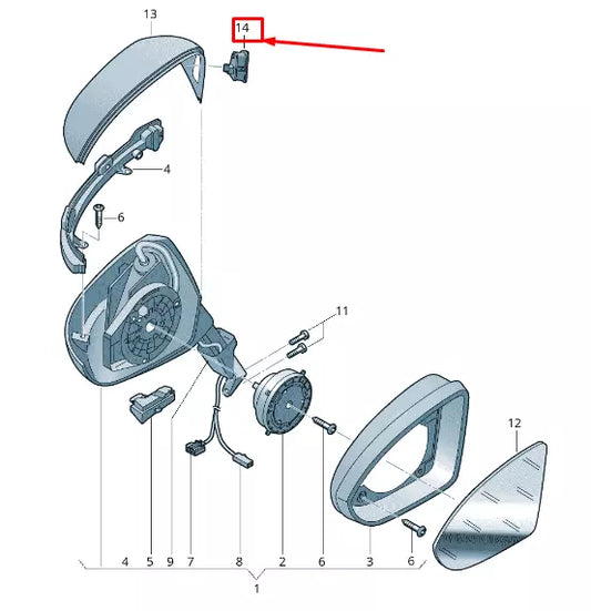 NEW VW TOURAN 5T LH MIRROR LANE CHANGE ASSIST WARNING DISPLAY 5TA949145