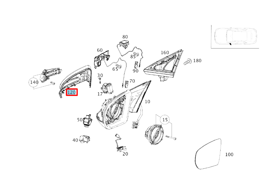NEW MERCEDES-BENZ E W213 FRONT LEFT DOOR MIRROR FRAME A09981103009999 ORIGINAL