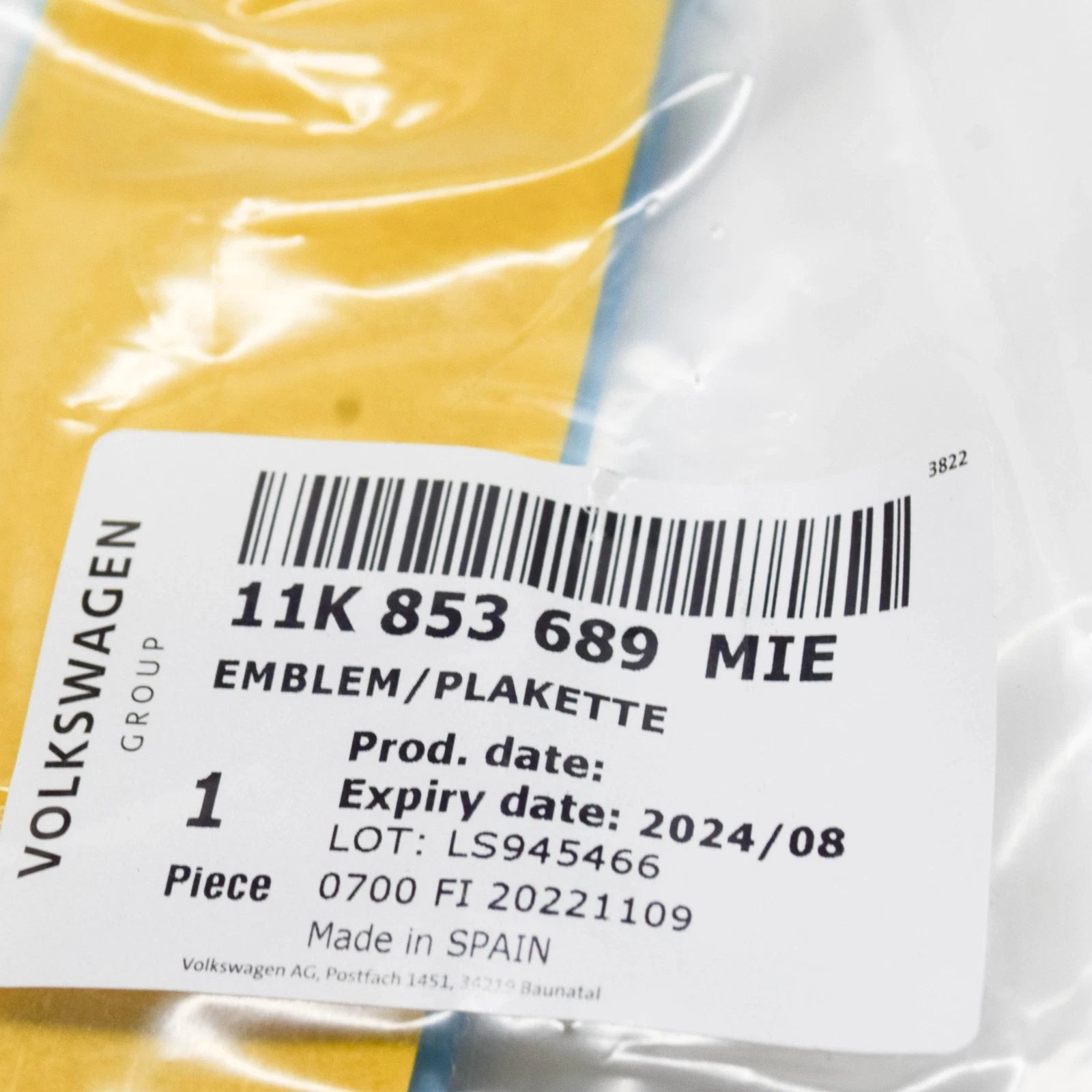 NEW VOLKSWAGEN ID.4 E21 WING LEFT MANUFACTURER BADGE PRO S 11K853689MIE ORIGINAL