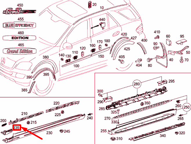 NEW MERCEDES-BENZ ML W164 SIDE PANELING FRONT LEFT END PIECE A1646980115