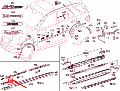NEW MERCEDES-BENZ ML W164 SIDE PANELING FRONT LEFT END PIECE A1646980115