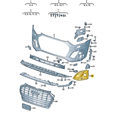 NEW AUDI Q5 FY FRONT RIGHT GRILLE 80A807680AGCOX 80A807680AG COX ORIGINAL