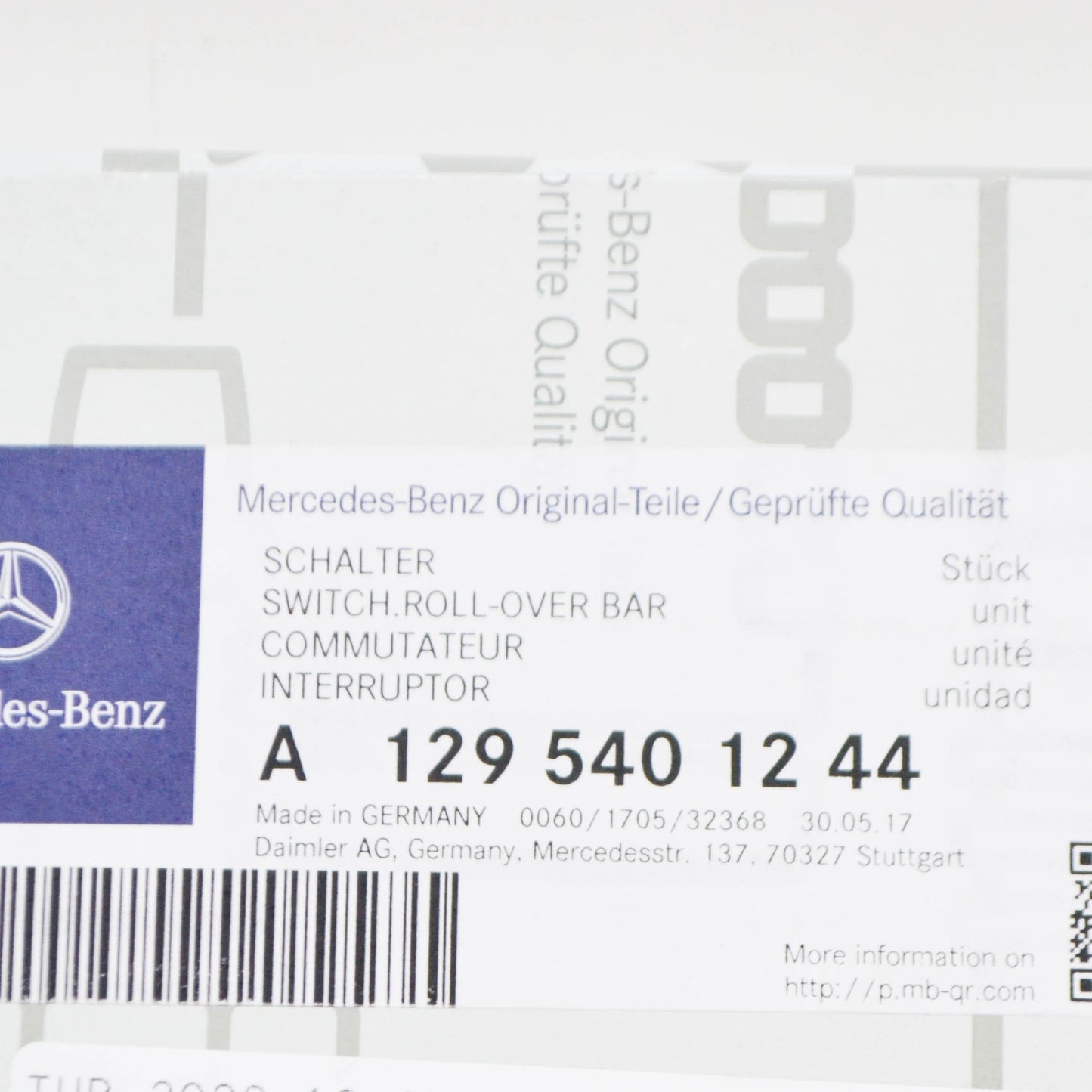 NEW MERCEDES-BENZ SL R129 REAR RIGHT ROLL-OVER BAR SWITCH A1295401244 ORIGINAL