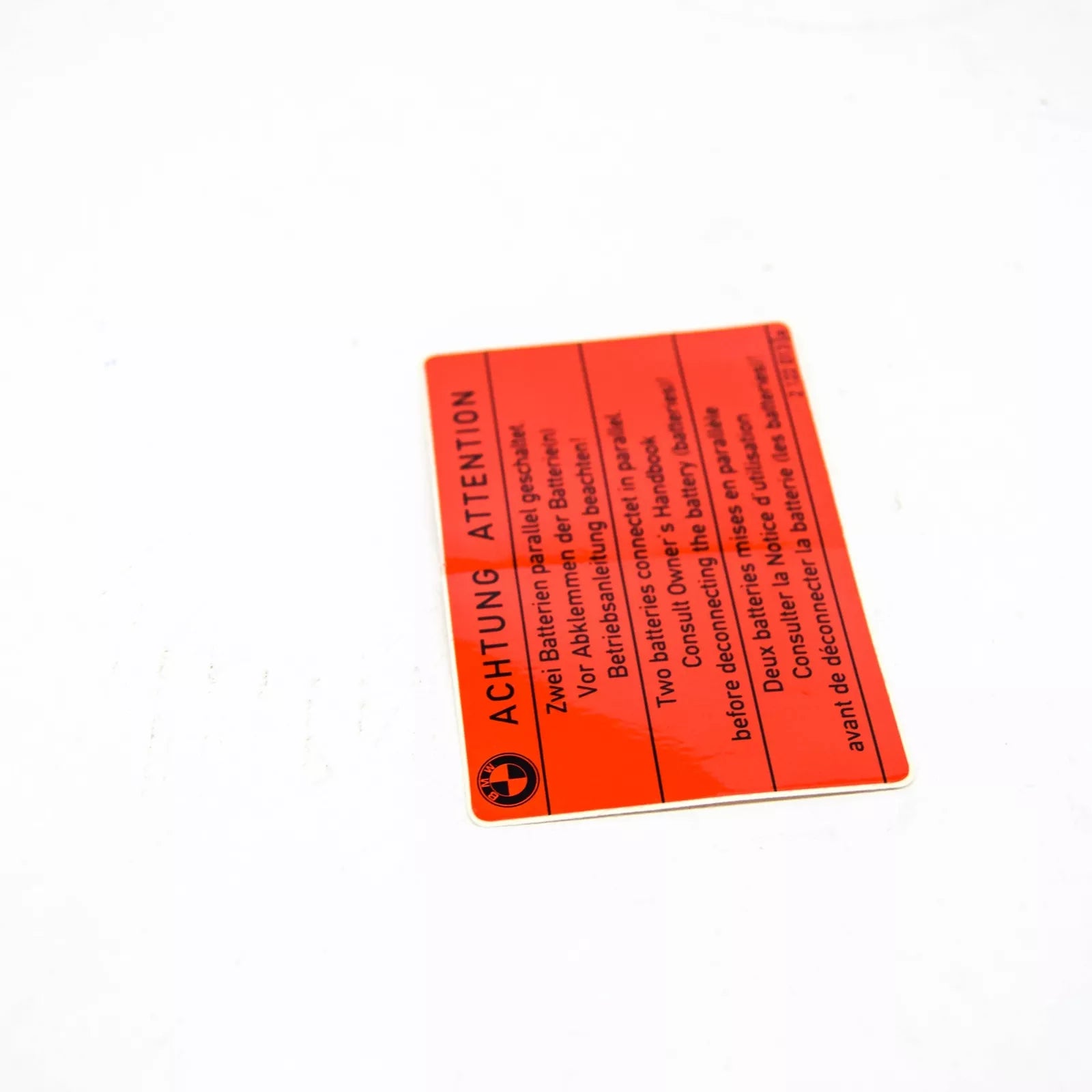 NEW BMW 8 E31 WARNING BATTERY STICKER LABEL 71212122013 2122013 ORIGINAL