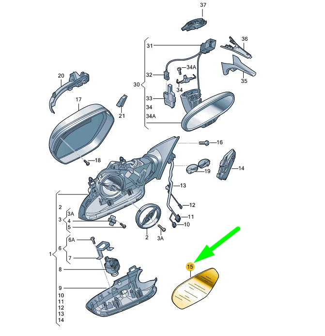 NEW AUDI A6 C7 FRONT RIGHT DOOR MIRROR GLASS 4G0857536E ORIGINAL