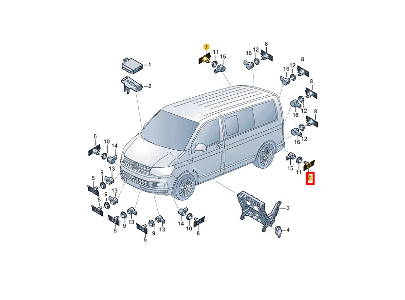NEW VW TRANSPORTER T6 FURGON REAR SIDE PARKTRONIC HOLDER 7LA998397BGRU ORIGINAL