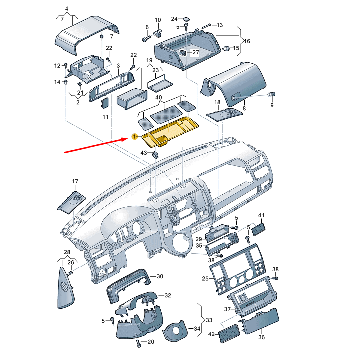 NEW VW TRANSPORTER T5 DASH UPPER CENTRE STOWAGE COMPARMENT 7E0857922F9B9