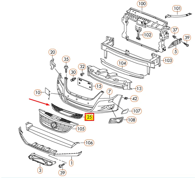 NEW VOLKSWAGEN TIGUAN FRONT LOWER GRILL 5N08536779B9 2010
