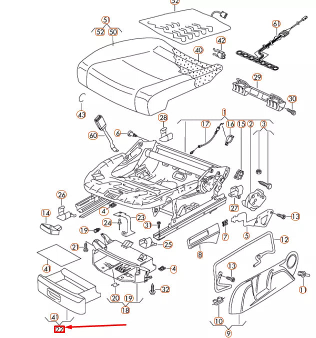NEW VOLKSWAGEN EOS FRONT RIGHT SEAT DRAWER 5K088260282V